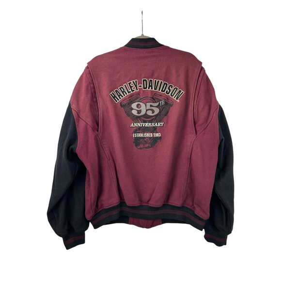 VTG Harley Davidson Men’s XXL 95th Anniversary Maroon Varsity Jacket Heavy Duty - Picture 2 of 16